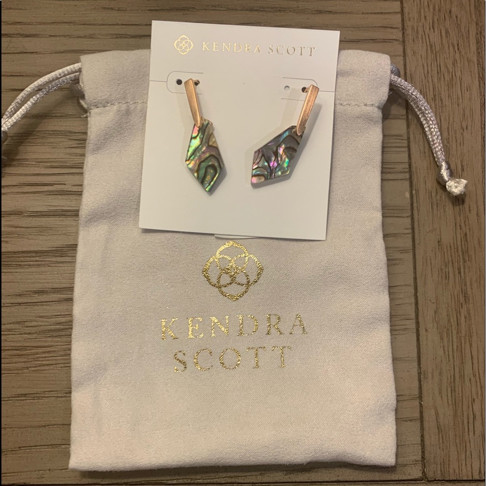 Kendra Scott Iridescent Abalone Drop Earrings with Rose Gold Accents